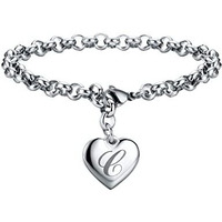 Sannyra Charm C Bracelet Gifts | Heart Initial Charms Bracelets For Women Trendy | 26 Letters Stainless Steel Bracelet Gifts Ideas For Teen Girls