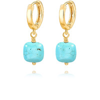 Boho Turquoise Drop Dangle Earrings, 18K Gold Huggie Hoop Earrings With Charms, Trendy Turquoise Jewelry For Women