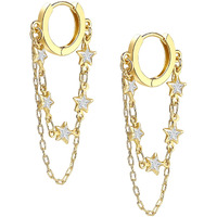 Shownee Tassel Chain Hoop Earrings, 14K Gold Plated Small Drop Dangle Chain Hoop Huggie Earrings For Women Heart Star Earring Fashion Jewelry Christmas Gift For Teen Girls