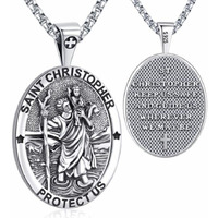 St Christopher Necklace 925 Sterling Silver St Christopher Medal For Men Saint Christopher Necklace For Women Oval St. Christopher Pendant Male St Christopher Medal Metal 24 Inch Chain Female Womens Saint Christopher Medallion
