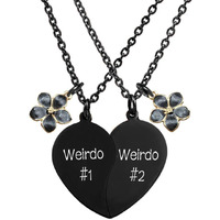 Mjartoria Best Friend Necklaces Bff Necklace For 2 Friendship Valentines Day Gift Split Heart Necklace Weirdo 1 Weirdo 2 Best Friends Forever Pendant Set (Black-Flower)