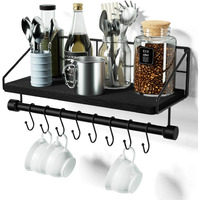 Alsonerbay Floating Shelves Wall Shelves For Bedroom, Bathroom Shelves Wall Mounted With Towel Bar, Kitchen Rustic Wood Shelf With Hooks For Hanging Cooking Utensils Or Mugs