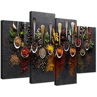Ihappywall Kitchen Pictures Wall Decor 4 Pieces Couful Spice In Spoon Vintage Canvas Wall Art Food Photos Painting On Canvas Stretched Framed Home Decoration Gift Ready To Hang