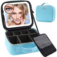 Rrtide Travel Makeup Bag With Large Lighted Mirror, 3 Color Scenarios Lighted Makeup Organizer Case With Adjustable Dividers And Brush Board, Cosmetic Make Up Storage Case For Women
