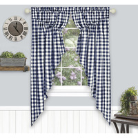 Buffalo Check Gathered Swag Window Curtain Pair - 72X63 - Navy