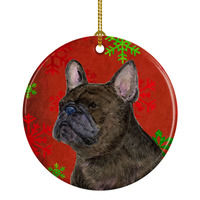 ""Caroline's Treasures Ss4726-Co1 French Bulldog Red Snowflakes Holiday Christmas Ceramic Ornament, Multicolor""