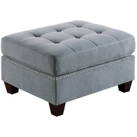 Pali 32 Inch Modern Square Ottoman, Foam Tufted Seat, Gray Linen Fabric