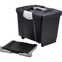 Storex Portable File Box With Drawer - External Dimensions: 11.5"" Width X 14.3"" Depth X 13"" Height - Latch Lock Closure - Plastic - Black - For Document, Pen/Pencil, File, Letter - Recycled - 1 / Cart