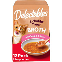 Hartz Delectables Savory Broths Tuna & Salmon Lickable Wet Cat Treats, 12 Count