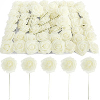 Bright Creations 60 Pack White Artificial Roses With Stems, Fake Faux Flowers Heads Bulk For Wedding Bouquets Diy & Bridal Shower, Cream, 3 Inch
