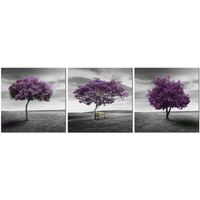 Pyradecor 3 Piece Purple Trees Canvas Prints Wall Art Fall Forest Pictures Paintings For Living Room Bedroom Home Office Decorations Modern Stretched And Framed Landscape Giclee Artwork