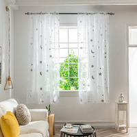 Star Moon Sheer Curtains Cute White Curtains 63 Inch Length For Kids Girls Bedroom Galaxy Space Theme Curtains Rod Pocket Light Filtering Silver Foil Print Curtains For Boys Nursery Room, Set 2 Panels