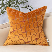 Yangest Orange Yellow Velvet Geometric Square Throw Pillow Cover Wavy Line Cushion Case Modern Zippered Pillowcase For Sofa Couch Bedroom Living Room Chair, 20 X 20 Inch