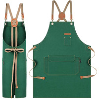 Rockytoy Chef Apron With Pockets, Cotton Canvas Apron For Artists Painting, Kitchen Cooking For Men And Women, Adjustable Size S-Xxl, Green
