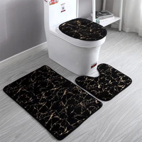 Marble Bathroom Rugs And Mats Set 3 Piece Nonslip Black Gold Bathroom Mats Soft Washable Bath Mats For Bathroom Floor Mats Carpet Water Absorbent Shower Rug With U-Shaped Contour Rug Toilet Lid Cover