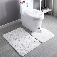 Marble Bathroom Rugs And Mats Set 3 Piece Nonslip White Gold Bathroom Mats Soft Washable Bath Mats For Bathroom Floor Mats Carpet Water Absorbent Shower Rug With U-Shaped Contour Rug Toilet Lid Cover