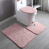 Marble Bathroom Rugs And Mats Set 3 Piece Nonslip Pink Bathroom Mats Soft Washable Bath Mat For Bathroom Floor Mats Carpet Water Absorbent Shower Rug With U-Shaped Contour Rug Toilet Lid Cover