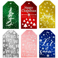 Whaline 120 Pack Christmas Paper Gift Tags Merry Christmas Colorful Foil Xmas Tree Snowflake Bell Tags With Jute Twine Pre-Punched With Holes Hanging Labels For Winter Holiday Gifts Decor,6 Design
