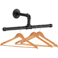 Elibbren Industrial Pipe Floating Clothing Rack Wall Mounted, Commercial Or Residential Wardrobe Clothes Display, Heavy Duty Rustic Vintage Steel Black Metal Garment Bracket Frame, 1 Pack