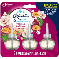 Glade Plugins Refills Air Freshener, Scented And Essential Oils For Home And Bathroom, Vanilla Passion Fruit, 2.01 Fl Oz, 3 Count