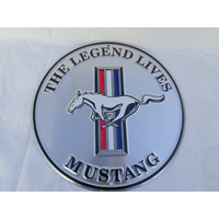 Mustang Silver Round Tin Sign 12 X 12In