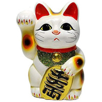 Made In Japan Lucky Cat 6.3'' Tokoname Porcelain White Maneki Neko Right Hand
