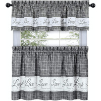 Goodgram Country Gingham Check Live~Laugh~Love 3 Pc. Caf   Plaid Kitchen Curtain Set - Assorted Colors & Sizes (Gray, 36 In. L)