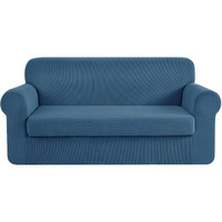 Chun Yi Stretch Oversized Sofa Slipcover 2 Piece Sofa Cover, 4 Seater Couch Slipcover Coat Soft Washable Furniture Covers With Elastic Bottom, Checks Spandex Jacquard Fabric, X-Large, Denim Blue