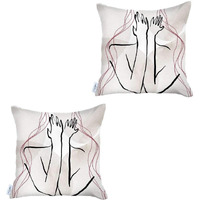 Set Of Two 18"" X 18"" Gray And Black Abstract Polyester Zippered Pillow