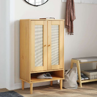 Vidaxl Shoe Cabinet Senja Rattan Look Brown 23.4""X13.8""X42.1"" Solid Wood