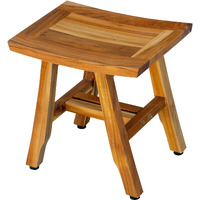 Compact Curvilinear Teak Shower Or Outdoor Bench In Natural Finish