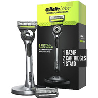 Gillette Labs Mens Razor With Exfoliating Bar, Shaving Kit For Men, Includes 1 Handle, 2 Razor Blade Refills, 1 Premium Magnetic Stand