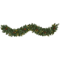 6 White Mountain Pine Artificial Garland With 35 White Warm Led Lights And  Pinecones