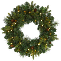 24 Mixed Pine Artificial Christmas Wreath With 35 Clear Led Lights And Pinecones