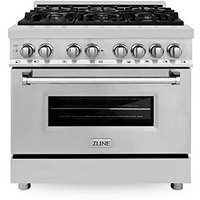 Zline 36"" 4.6 Cu. Ft. Electric Oven And Gas Cooktop Dual Fuel Range With Griddle And Brass Burners In Stainless Steel (Ra-Br-Gr-36)