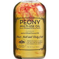 Peony Multi-Use Oil For Face, Body And Hair - Organic Blend Of Apricot, Vitamin E And Sweet Almond Oil Moisturizer For Dry Skin, Scalp & Nails - Rose Petals & Bergamot Essential Oil - 4 Fl Oz