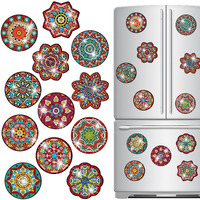 Zonon 12 Pcs Refrigerator Diamond Painting Magnets Easy Diamond Painting Kits Fridge Diamond Art Magnets Diamond Art Kits Diamond Painting Stickers For Adults Diy Home Decors(Vintage Mandala)