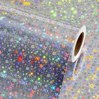 Flyhill Sliver Wrapping Paper With Gridlines-17Inch*32.8Ft(46.8Sqft-Holographic Foil Wrapping Paper With Iridescent Star For Christmas,Birthday,Holiday,Bride Shower