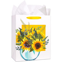 Facraft Sunflower Gift Bag 13"" Watercolor Flower And Vase Gift Bag Large Gift Bag With Tissue Paper For Birthdays, Mothers Day,Anniversary,Baby Shower,Bridal Shower Sunflower Party Supplies