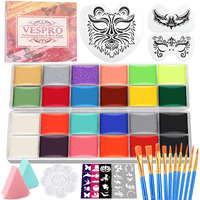 Face Painting Kit For Kids Party,22 Colors Face Paint Kit Includes Paint Tray,Sponges,Brushes And Stencils,Professional Face Painting Kit Non Toxic For Kids And Adults Halloween Makeup