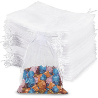 Sukh 100Pcs Organza Bags 5X7 - Small Organza Sachet Jewelry Gift Favor Bags Drawstring Mesh Bags Gifts Valentines Wedding Eid Mubarak Halloween Eve Christmas New Year Party Candy Fruit Wrap Bulk White