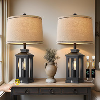 G-Safava 23.75"" Retro Farmhouse Black Table Lamp For Living Room Bedroom Nightstand Set Of 2 Touch Control Bedside Nightlight Vintage Modern Lamp With Usb C+A Ports And 2 Light Sources(4 Bulbs)