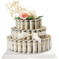 Nithecon Money Cake - Fake Rose Flower Cake Gift Box Birthday Gifts For Her And Him Gift Ideas,Surprise Money Box For Cash Gift Pull - 3 Tier