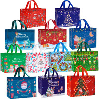 Heetobcos 12 Pack Christmas Gift Bags Large Reusable Christmas Tote Bags, Non-Woven Christmas Bags For New Year's Shopping, Christmas Surprise, Xmas Party Supplies,12.8""  9.8""  6.7""