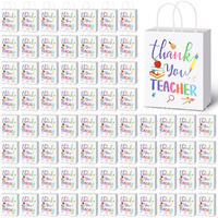 Teling 100 Pcs Teacher Appreciation Gift Bags With Handles Thank You Teacher Treat Goodie Gift Bag Bulk For Teachers Appreciation Graduation Party Decor, 5.9 X 8.3 X 3.2 Inches