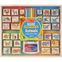 Melissa & Doug Deluxe Wooden Stamp Set: Animals - 30 Stamps, 6 Markers, 2 Stamp Pads - Kids Art Projects, With Washable Ink, Wooden Animal Stamps For Ages 4+