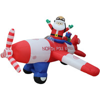 Animated - 8 Foot Wide Christmas Inflatable Santa Claus Flying Airplane Blow Up Yard Decoration