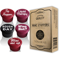 5 Funny Wine Stoppers - Perfect As Wine Accessories Or Wine Gifts For Women - Set Of 5 Funny Silicone Wine Bottle Stopper. Better Than Wine Corks.