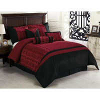 Chezmoi Collection Dynasty Black Red Jacquard 7-Piece Comforter Set, King Size