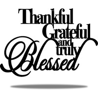 Vivegate Thankful Grateful Blessed Wall Decor - Home Thankful Iron Wall Decor Blessed Wall Signs For Home Decor Entry Way (Large - 18""X12"")